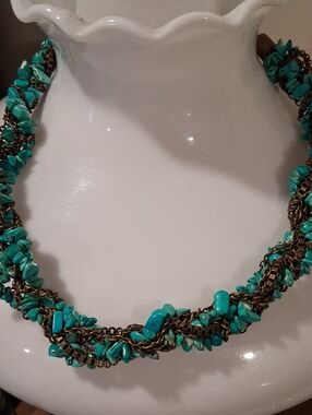 Braided Turquoise-Blue Chip Necklace for Women